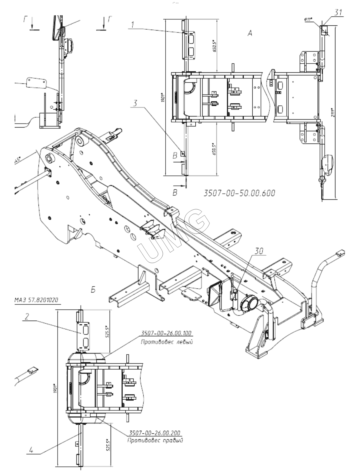 TLH 3510-11. Установка кронштейнов фар (комплектация машины THL без  установки противовесов)